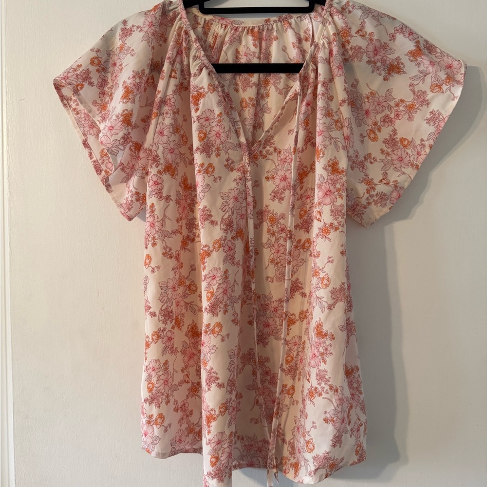 Floral Pink and Orange Women's Top